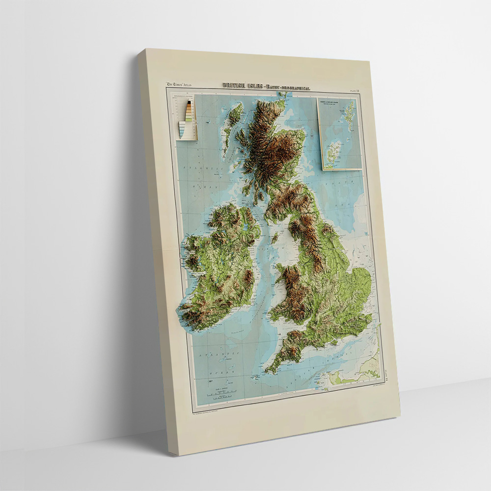 Custom Map Poster - 3D рельефная карта Британских островов 1922