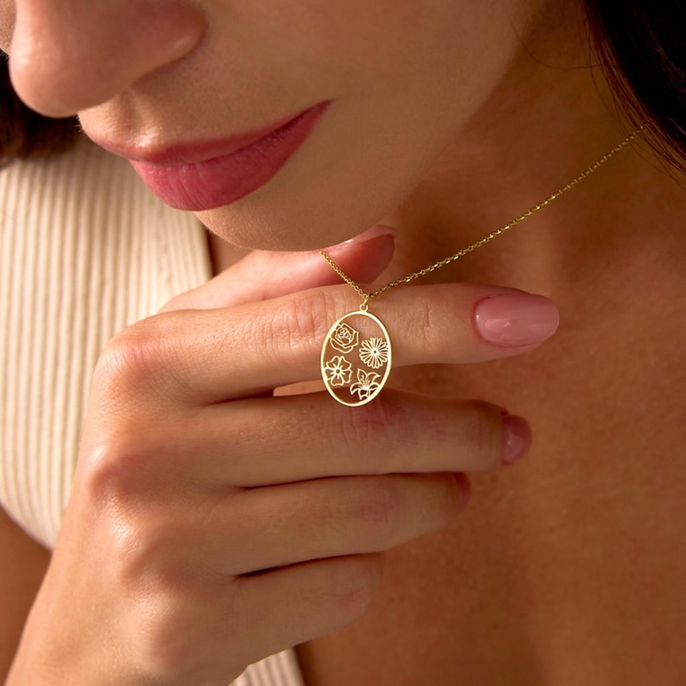 Birth Flower Necklace - Персонализированное ожерелье с цветком на месяц