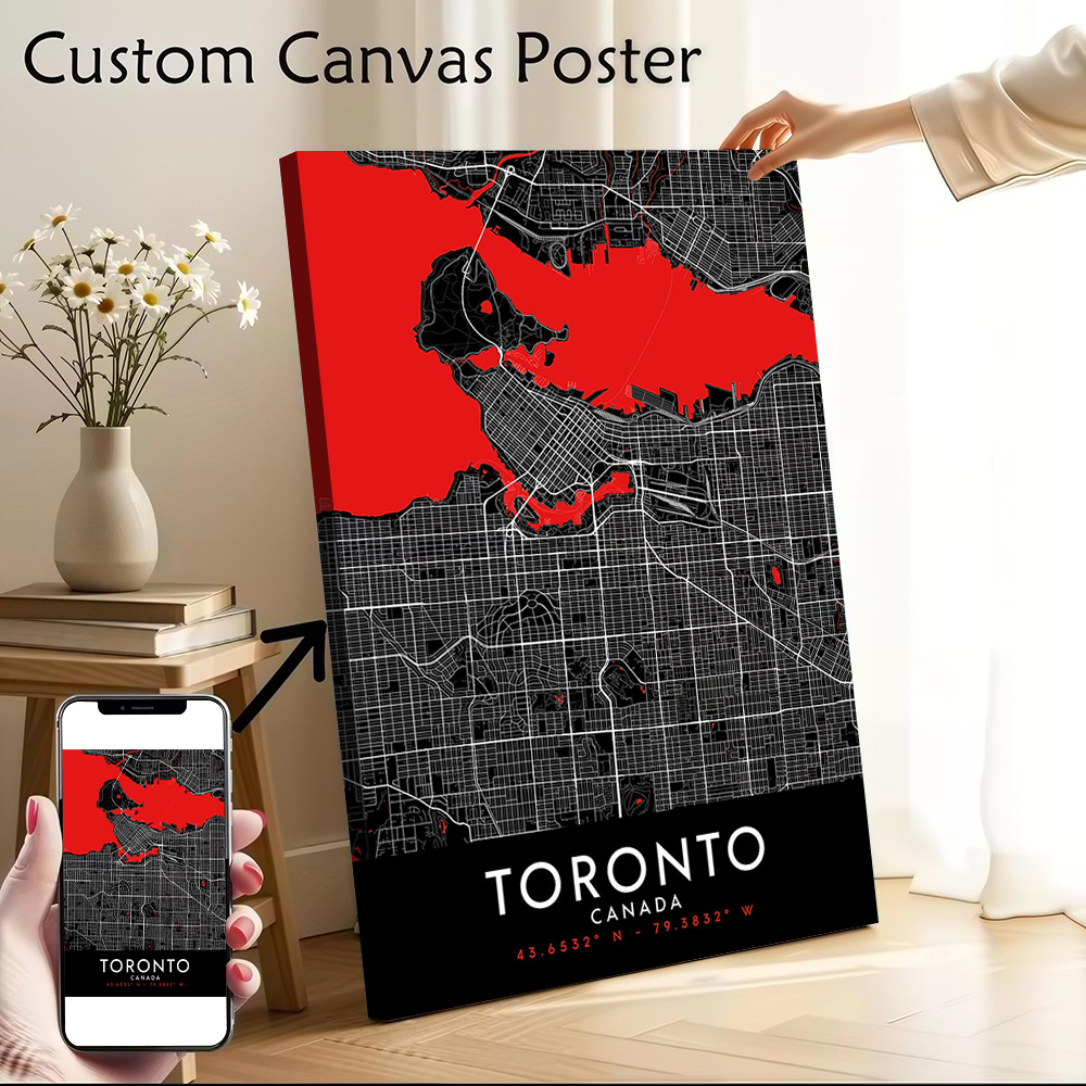 Custom Map Poster - Постер на холсте «Тёмная карта Торонто»: