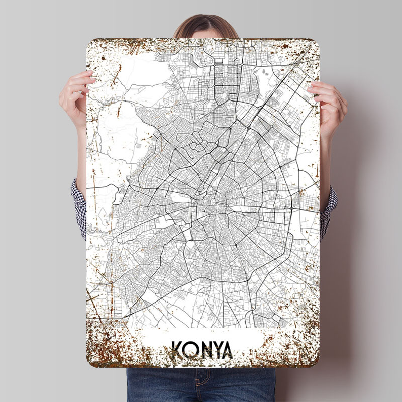 Custom Map Poster - Карта города Konya, жестяная вывеска, карта,